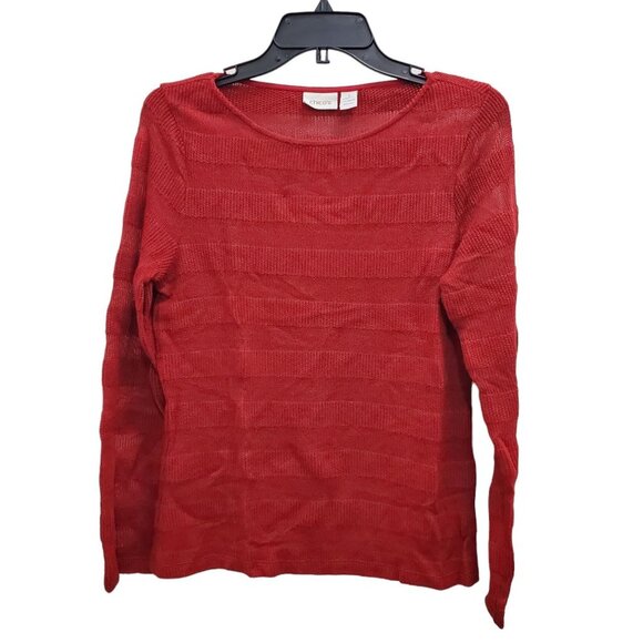 Chico's Deep Red 100% Acrylic Knit Wide Stripe Lightweight Sweater‎ Size 1 (M) - Picture 1 of 4